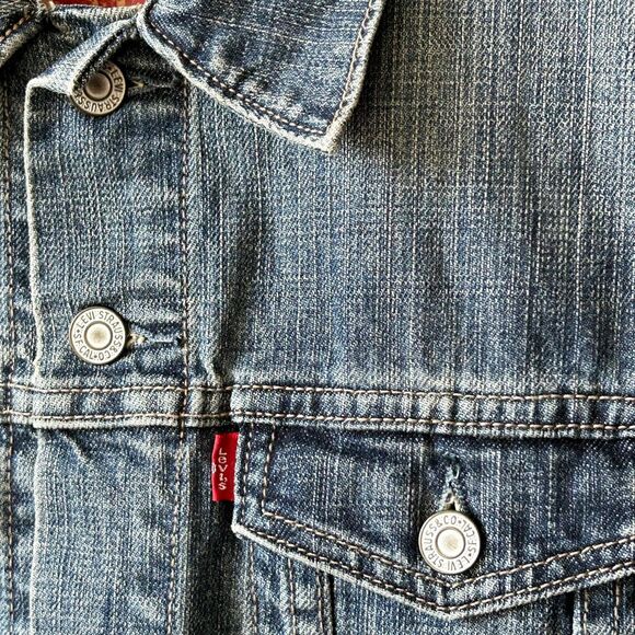 Levi's Jean Jacket Blue Denim Trucker's 730S Levi Strauss - Women's Size L - Picture 3 of 9